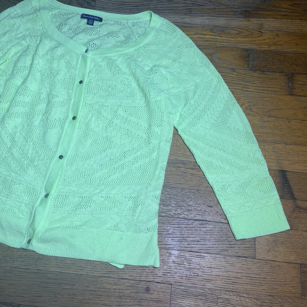 American Eagle XL Cardigan Sweater Neon Yellow Green Cotton Blend Lightweight - Picture 8 of 10